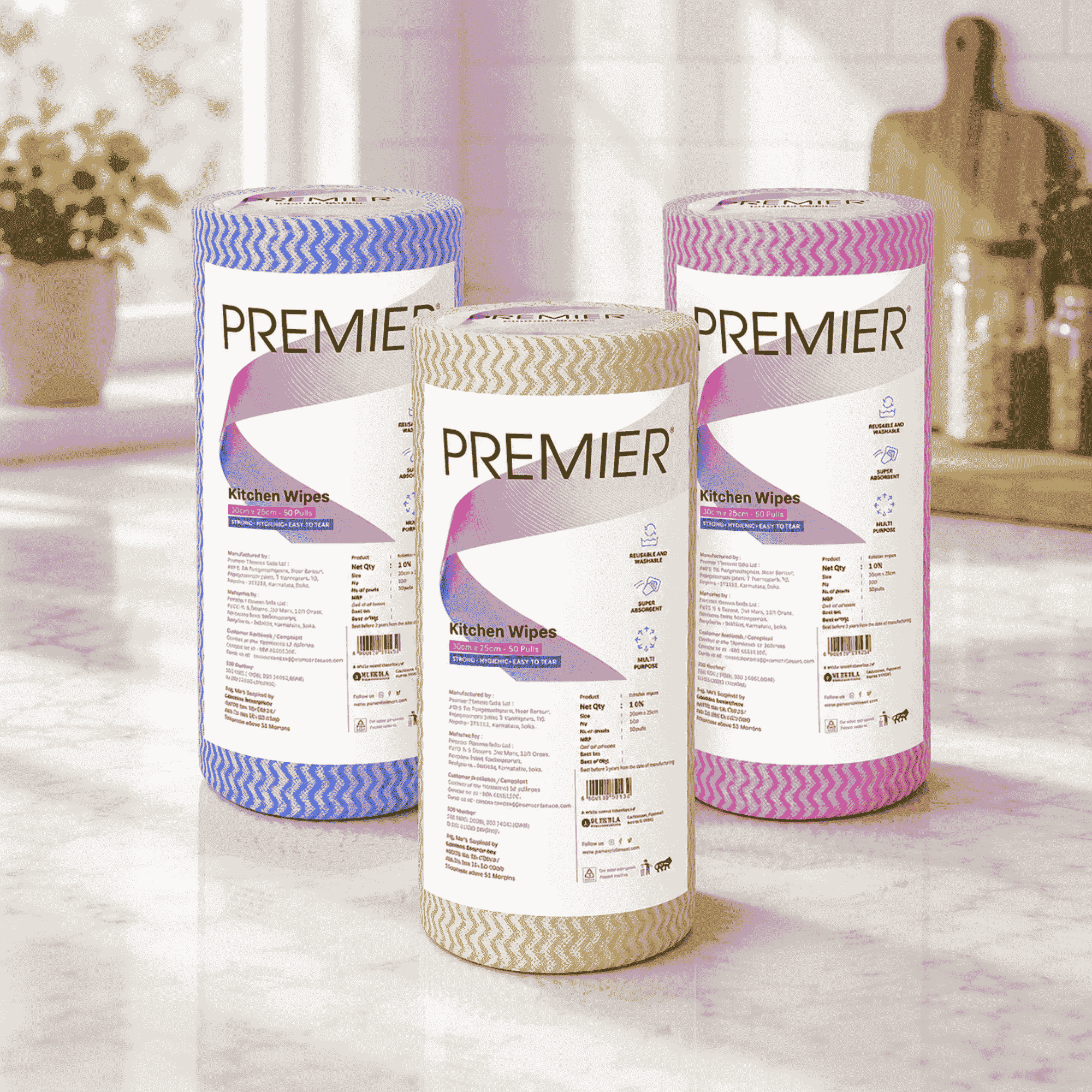 Premier Non Woven Kitchen Wipes 80 Pulls- Pack of 3