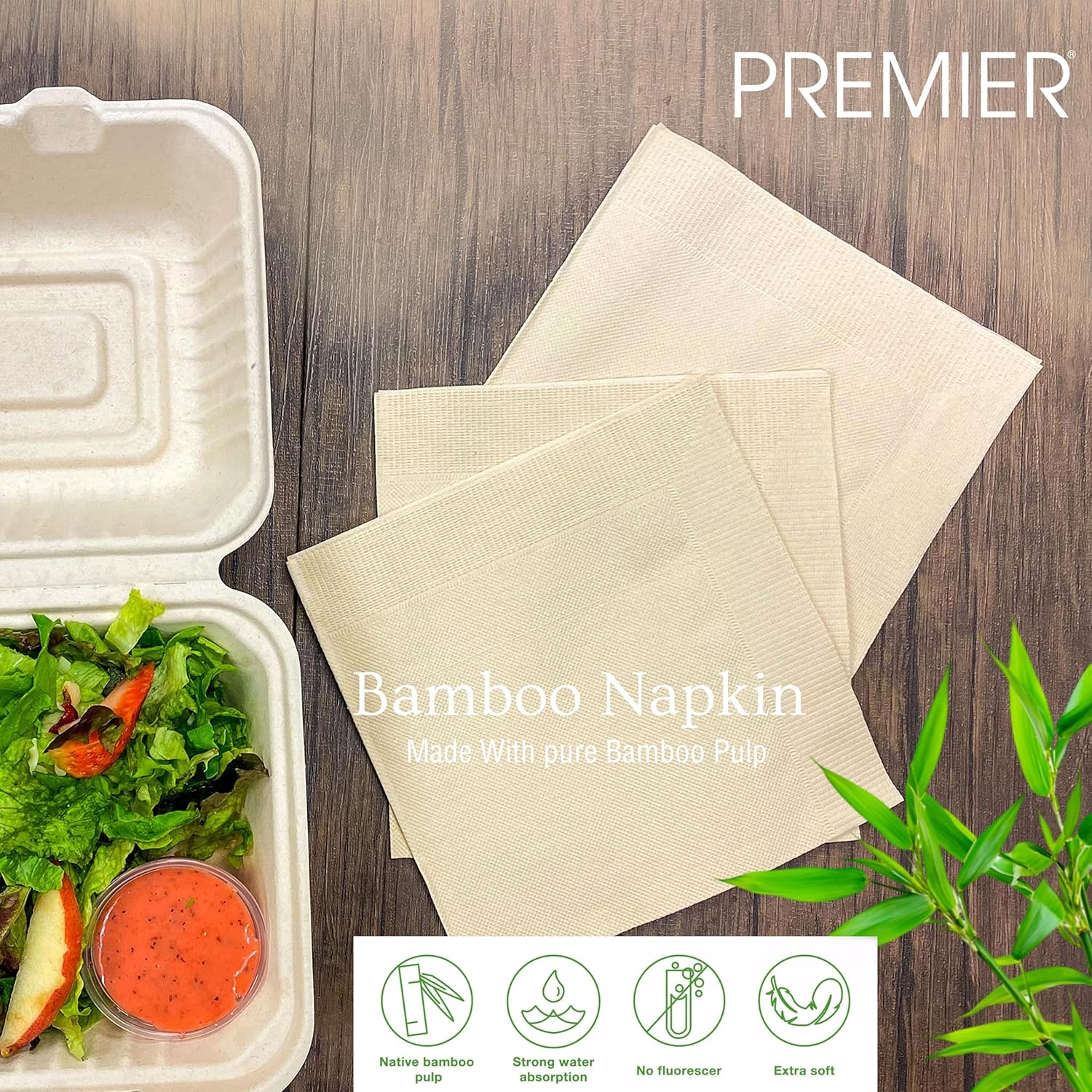 Premier Bamboo Tissue Napkins 50 Pulls-Pack of 4