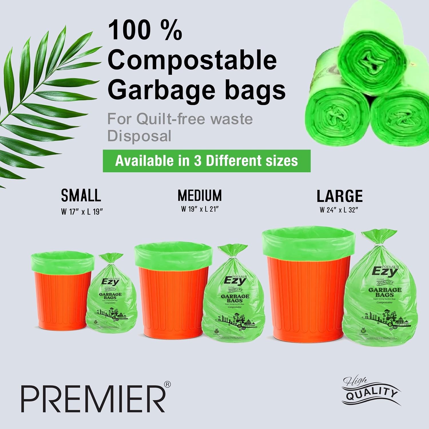 Premier Compostable Garbage Bags Medium- Pack of 3