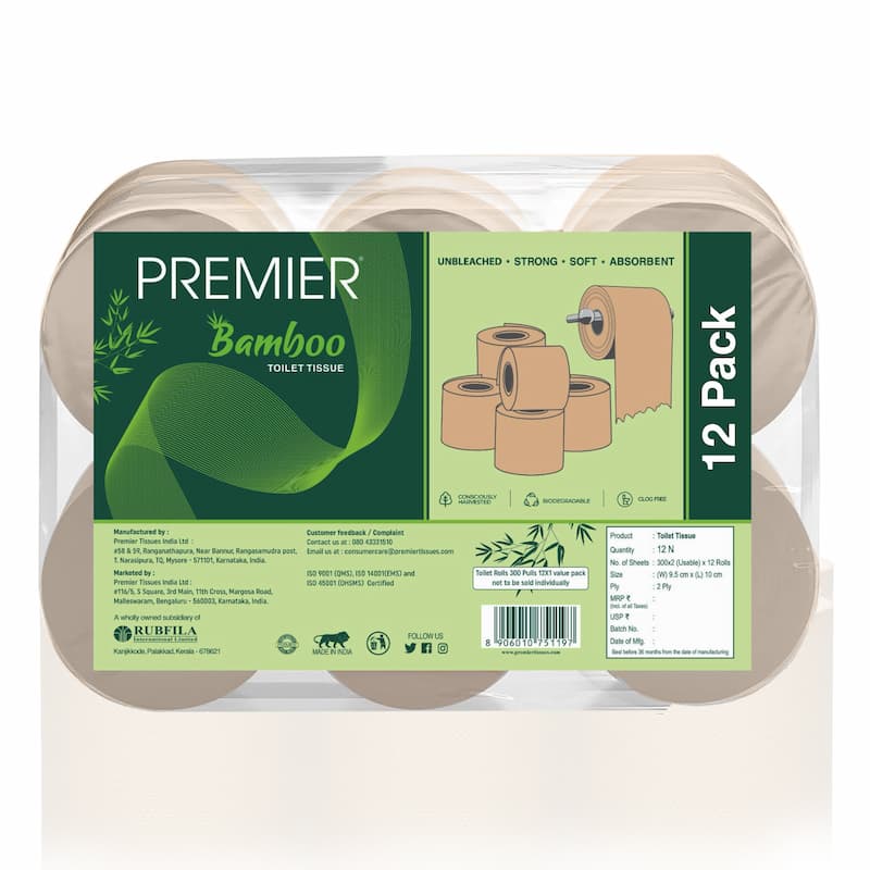 Premier Bamboo Toilet Roll 300 Pulls 12x1